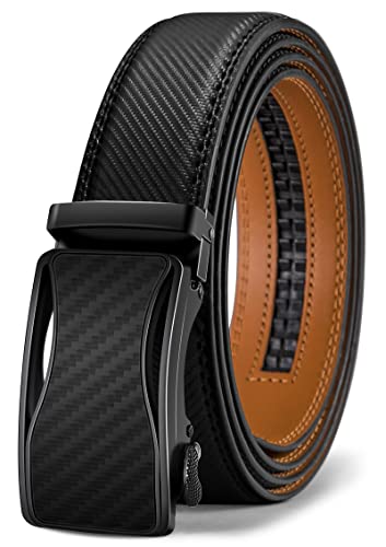BULLIANT Mens Ratchet Belt,Leather Adjustable Slide Belt For Gift Mens Dress Casual 1 3/8',Size Adjustable(Black,36'-42' Waist Adjustable)