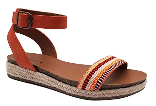 SODA Tacoma Espadrille Flatform Ankle Strap Sandal Womens Size 6.5, Orange Multi