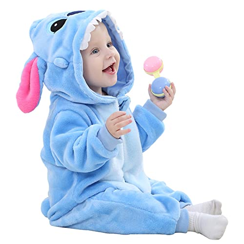 MUST ROSE SPORTS AND HOMEWEAR Unisex Baby Flannel Romper Animal Onesie Costume Hooded Cartoon Outfit Suit (Blue, 90(12-17M)