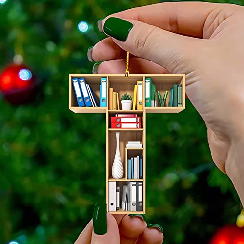 Christmas Number Letter Shaped Book Ornament, Book Lovers Librarian Ornament, Gift for Her Librarian Book Ornament, Lover Bookworm Acrylic Ornament,Book Lover Gift (Letter-T)