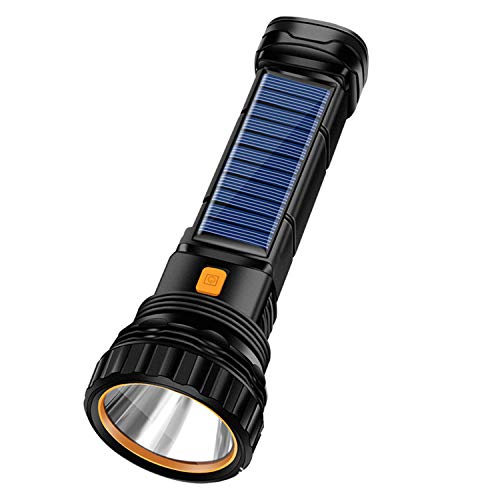 E-SHIDAI Solar/Rechargeable Multi Function 1000 Lumens LED Flashlight, with Emergency Strobe Light and 1200 Mah Battery, Emergency Power Supply and USB Charging Cable, Fast Charging (1PC)
