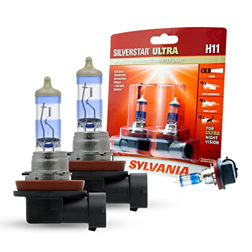 SYLVANIA - H11 SilverStar Ultra - High Performance Halogen Headlight Bulb, Low Beam and Fog Replacement Bulb, Brightest Downroad with Whiter Light, Tri-Band Technology (Contains 2 Bulbs)