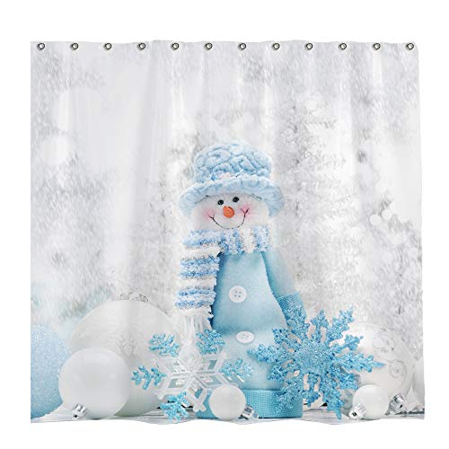 Allenjoy 72x72 inch Winter Theme Merry Christmas Shower Curtain Set with 12 Hooks Colorful Star Blue Hat Cute Snowman Bathroom Curtain Durable Waterproof Fabric Bathtub Sets Home Decor