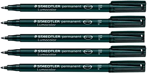 STAEDTLER Lumocolor Fine Permanent Marker Pens - Waterproof Smudge Resistant Quick Dry CD DVD OHP - Black - Pack of 5