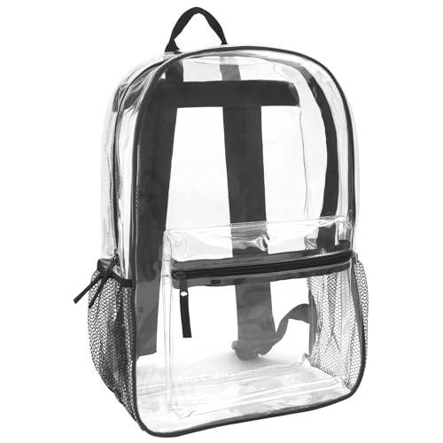 Clear Backpack Heavy Duty Transparent Bookbag for Kids, Boys, Girls, School, Travel, Stadium Approved (Black)