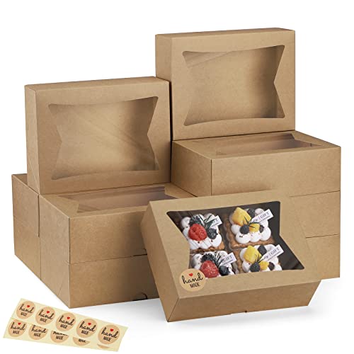 Eupako Cookie Boxes with Window 8x6x2.5 Inhces, 24pcs Auto-Popup Brown Treat Boxes for Bakery, Donuts, Candy, Pastry,Cupcakes, Biscuits, Chocolate Strawberries