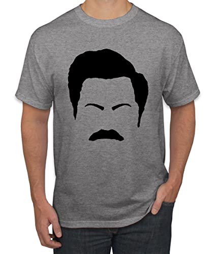 Parks and Rec Fans Ron Swanson Mustache Face Silhouette Pop Culture Men's Graphic T-Shirt, Heather Grey, Medium
