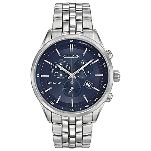 Citizen Men's Classic Corso Eco-Drive Watch, Chronograph, 12/24 Hour Time, Date, Sapphire Crystal, Stainless/ Blue Dial
