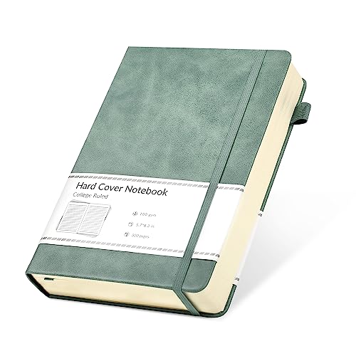 CAGIE Lined Journal Notebook for Women Men, 320 Pages 100 Gsm Paper Thick Leather Journal, A5 Hardcover Journals for Writing College Ruled Notebooks for Work Note Taking Diary, 5.7x8.3 In, Green