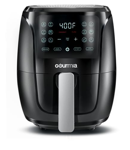 Gourmia Air Fryer Oven Digital Display 4 Quart Large AirFryer Cooker 12 1-Touch Cooking Presets, Black and Stainless Steel Accents Fry Force GAF486