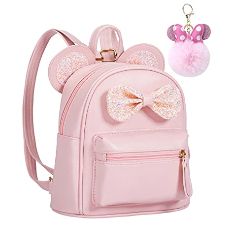 Sunwel Fashion Cutest Toddler Sequin Bow Mouse Ears Bag Mini Travel Shoulder Backpack for Teen Little Girl with Pom Pom(pink)