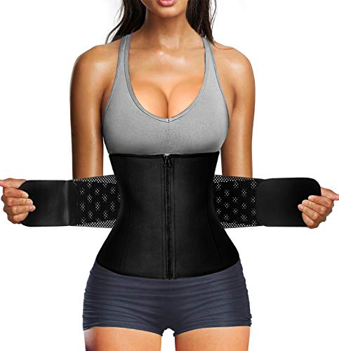 Nebility Women Waist Trainer Belt Tummy Control Waist Cincher Sport Waist Trimmer Sauna Sweat Workout Girdle Slim Belly Band(M,Black)