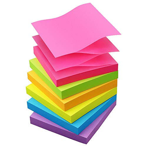 Sticky Notes 3x3 Pop Up Self-Stick Notes Pads with 6 Bright Colors, Easy to Post for Office, Shool, Home, 6 Pads/Pack, 100 Sheets/Pad(Pop Up)