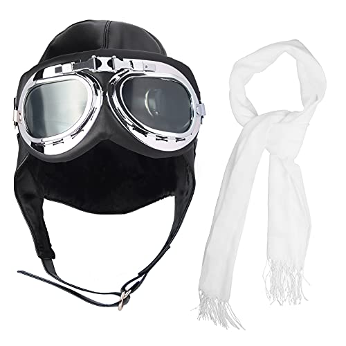Keymall Aviator Hat With Goggles Costume Accessories Pilot Cap White Scarf for Men Women Teens Adults