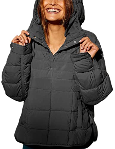 Yidarer Women's Pullover Puffer Jacket Long Sleeve Hooded Lightweight Warm Quilted Hoodies Coat(Black-M)