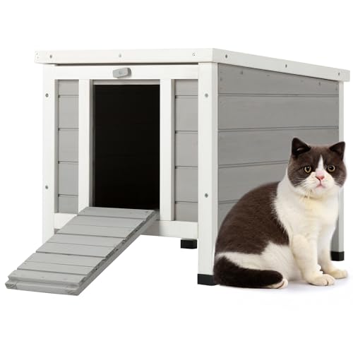 CO-Z Outdoor Cat House Weatherproof Rabbit Hutch Hideout Indoor Bunny Cage, Wooden Outside Shelter for Feral Cats, Rabbits, Chicken, Small Animal, Ideal for Guinea Pigs Pigeons Ducks Tortoises, White