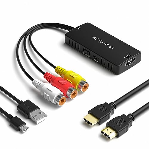 RuiPuo RCA to HDMI Converter, AV to HDMI Adapter, Composite to HDMI, Support 1080P, PAL/NTSC Compatible with WII/WII U/PS one/PS2/PS3/STB/Xbox/VHS/VCR/Blue-Ray DVD ect.