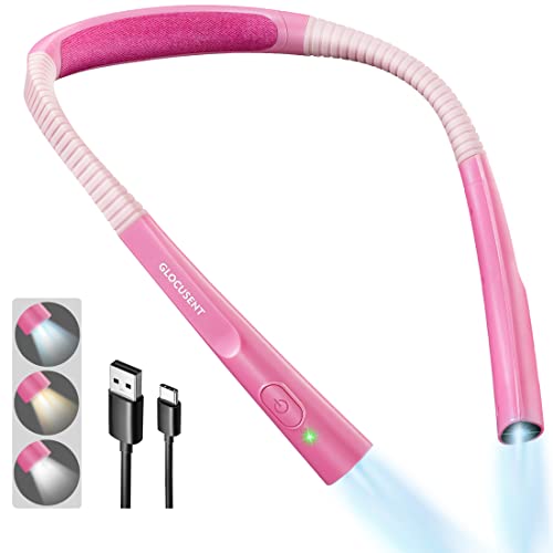 Glocusent Upgraded LED Neck Reading Light, Book Light for Reading in Bed, 30-min Timer, 3 Colors & 3 Brightness Adjustable, Rechargeable & Long Lasting, Perfect for Reading, Knitting & Repairing