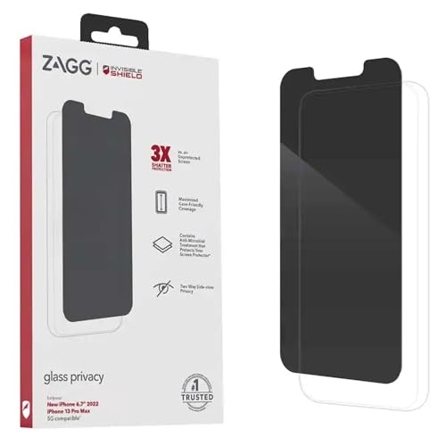 zagg InvisibleShield Glass Privacy Screen Protector for iPhone 13 PRO MAX – 3X Impact and Scratch Protection, Strongest Tempered Glass, Smudge-Free, Smooth Silky Feel, Two-way Side View Privacy
