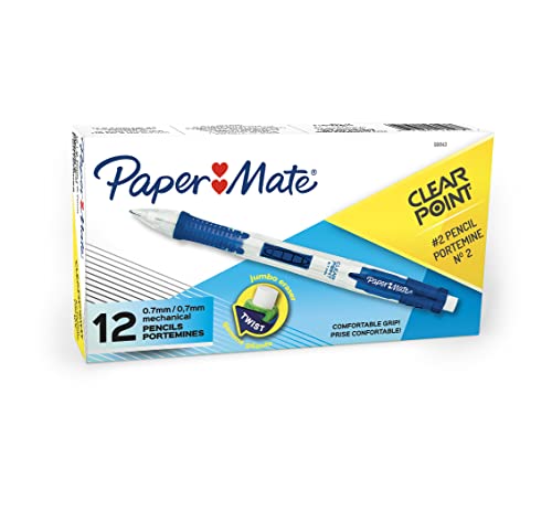 Paper Mate Clearpoint Mechanical Pencils, 0.5mm, HB 2, Black Barrels, 12 Count