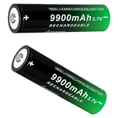 18650 Rechargeable Battery 9900mAh 3.7Volt Large Capacity 18650 Batteries for LED Flashlight Headlamp (Button Top,2 Pack)