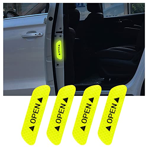 4PCS Reflective Open Prompt Stickers for Car Door,Universal Car Open Reflective Warning Stickers,Night Visibility Anti-Collision Protective,Auto Decoration Accessories for Truck, SUV, Van (Green)