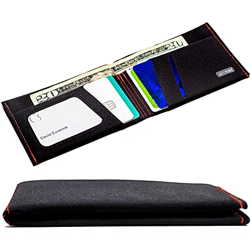 SlimFold MICRO Minimalist Front Pocket Vegan Slim Wallets for Men (RFID Blocking Black/Red)