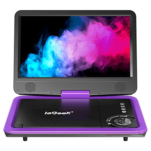 ieGeek Portable DVD Player 12.5', with 10.5' HD Swivel Screen, Car Travel DVD Players 5 Hrs Rechargeable Battery, Region-Free Video Player for Kids Elderly, Remote Control, Sync TV, USB&SD, Purple