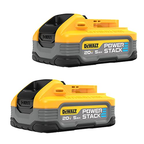 DEWALT Powerstack 20V MAX Battery, Rechargeable, 5Ah, Lithium Ion, 2-Pack (DCBP520-2)