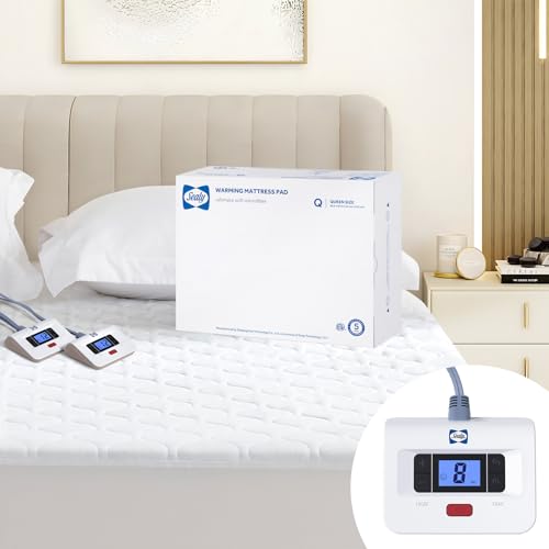 Sealy Heated Mattress Pad Queen Size, Luxury Quilted Electric Bed Warmer with Dual Controller 10 Heat Settings & Auto Off 1-12 Hours | Fit Up to 17' Deep Pocket | ETL Certified | Machine Washable