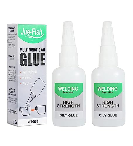 Jue-Fish Welding High-Strength Oily Glue - 2 Packs Super Glue Gel, Strong & Instant Bond, Quick Dry, Repair Glue for Shoes, Ceramics, Porcelain, Metal, Plastic, Wood, Leather, Glass, 3D Printed Models