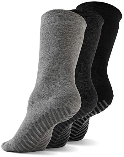 Gripjoy Crew Grip Socks - 3 Pairs, Stylish Non Slip Socks for Women, Grippy Non Skid Hospital, Yoga, Barre and Pilates Socks with Grips for Women, Men, Elderly & Seniors, Durable, Breathable Cotton