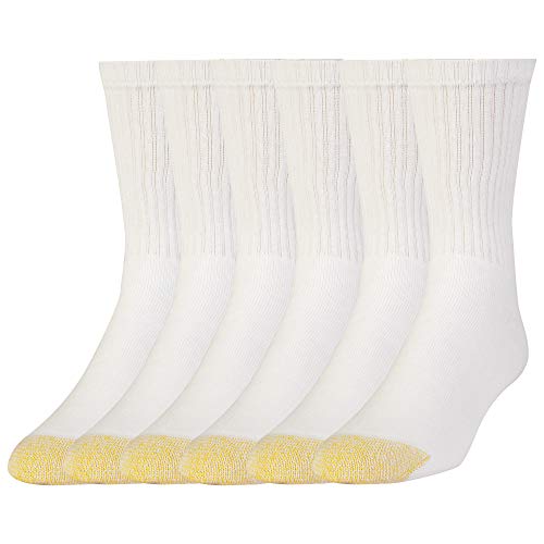 GOLDTOE Men's Cotton Blend Athletic Crew Socks, 6-Pairs, White, Shoe Size: 6-12.5