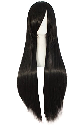 MapofBeauty 32' 80cm Long Straight Anime Costume Cosplay Wig Party Wig (Black)