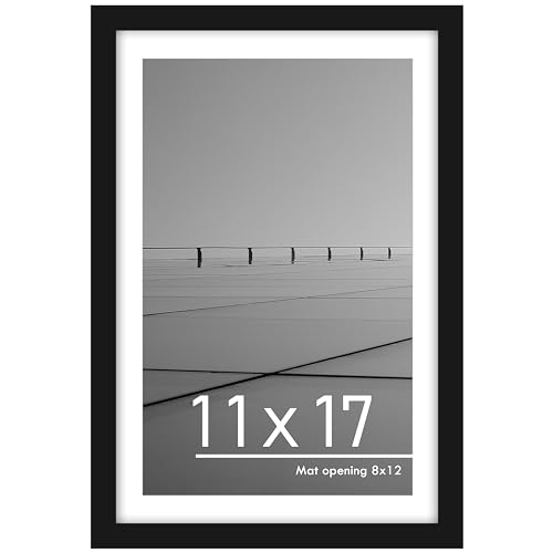 PEALSN 11x17 Picture Frame, Display Pictures 8 x 12 with Mat or 11 x 17 Without Mat for Wall Mounting Display, Photo Frames, Black