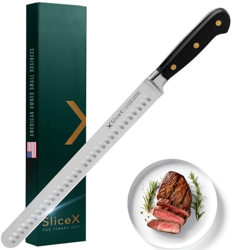 SliceX Classic Brisket Slicing Knife - German Steel Razor Sharp Full Tang 12' Carving Knife for Meat