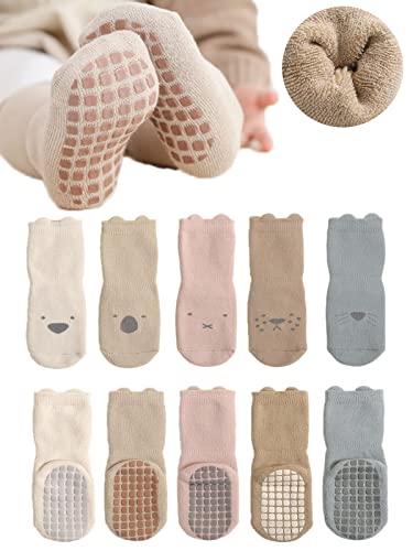BEHELE Baby Non-skid Grip Socks Toddler Socks Warm Thick Anti Skid Slipper Crew Socks for Girls Boys Newborn Infant (as1, age, 0_month, 12_months, Type1, S)
