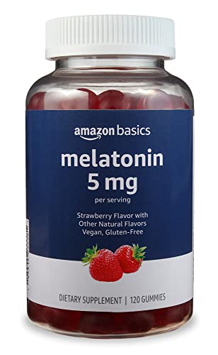 Amazon Basics Melatonin 5mg, 120 Gummies (2 per Serving), Strawberry (Previously Solimo)