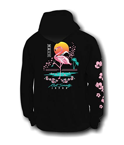 Riot Society Flamingo Blossom Mens Hoodie Hooded Sweatshirt - Black, Large