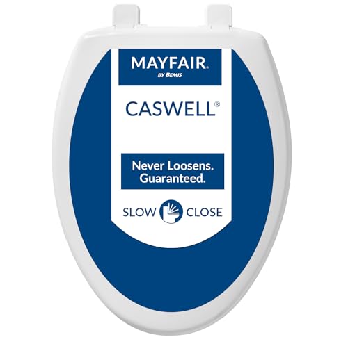 MAYFAIR 1880SLOW 000 Caswell Toilet Seat will Slowly Close and Never Loosen, ELONGATED, Long Lasting Plastic, White