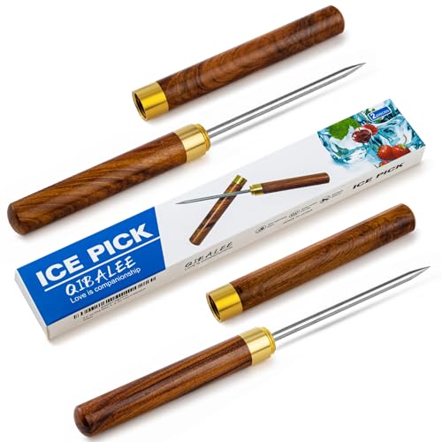 QiBaLee Ice Pick 2Pcs. Ice Picks for Breaking Ice. 9 Inches Length. Secure Wooden Caps and Non-slip Wooden Handles. Easy to Store. For Use in Kitchen Bars Bartender Picnics Camping& Restaurant