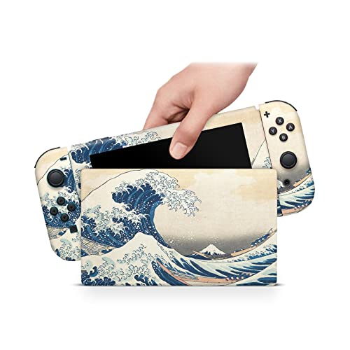 ZOOMHITSKINS Compatible with Nintendo Switch Skin Cover Art Asian Wave Storm Surge Ripple Ocean Stream Hurricane Japan 3M Vinyl Decal Sticker Wrap, Made in The USA