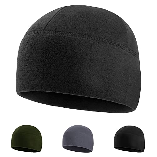 TECEUM Tactical Fleece Hat - Black - Military Watch Cap - Winter Skull Caps - Helmet Liner - Bennies Fishing Camping Hiking Outdoors Man Woman Unisex beenie's
