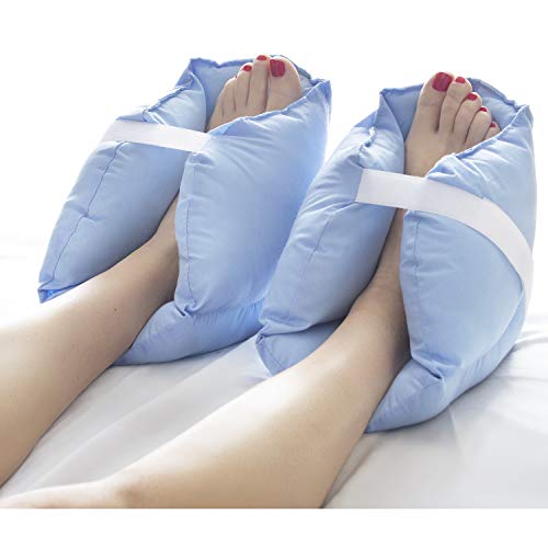 DMI Heel Cushion Protector Pillow to Relieve Pressure from Sores and Ulcers, Foot Pillow, FSA HSA Eligible, Adjustable in Size, Blue, White, Sold as a Set of 2