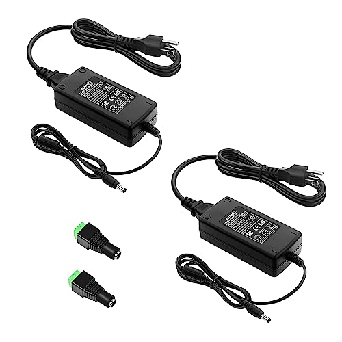 ALITOVE 12V Power Supply 5A 12 Volt DC 60W Power Adapter 100~240V AC to DC 12V Converter 5amps 4A 3A Low Voltage Transformer LED Driver with 5.5 x 2.5mm 2.1mm Plug for LED Light CCTV Camera, 2pack