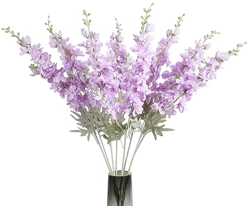 ICBOX 8PCS Purple Delphinium Artificial Flowers 33.5in Long Stem Larkspur Fake Silk Flowers for Tall Vase Faux Flowers for Home Wedding Baby Shower Floral Arrangement Centerpiece Table Decor (Purple)