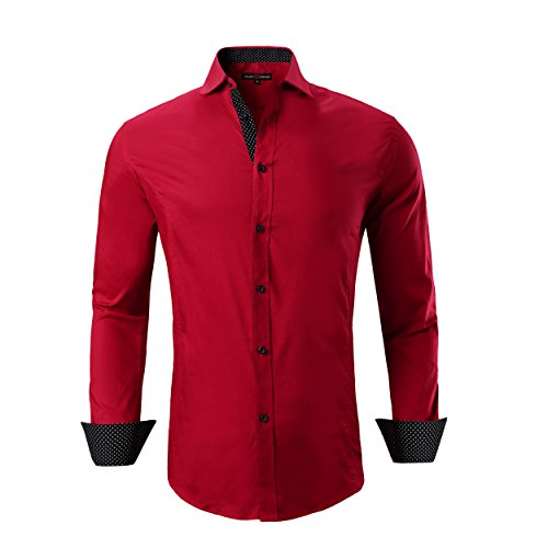 Alex Vando Mens Dress Shirts Regular Fit Long Sleeve Stretch Business Dress Shirts for Men,Red,Small