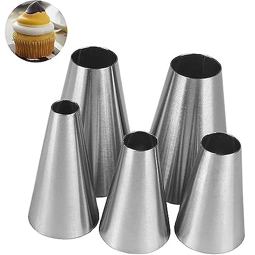Hendiy 5 psc/set Large Round Piping Tip, Stainless Steel Professional Baking Decoration Tools for Cake Cookies Decorating,Pastry Fondant