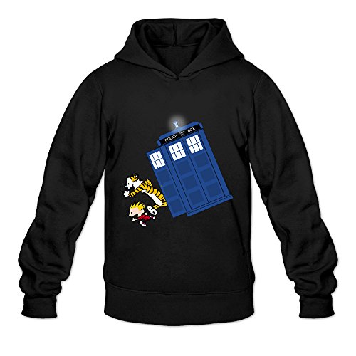 DVPHQ Men's Design Calvin And Hobbes Doctor With Who Hooded Sweatshirt Size L Black