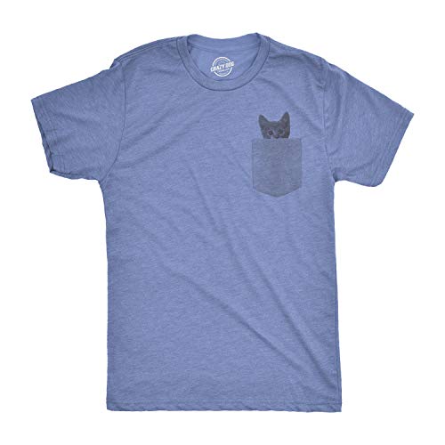 Mens Pocket Cat T Shirt Funny Printed Peeking Pet Kitten Animal Tee for Guys Mens Funny T Shirts Funny Cat T Shirt Novelty Tees for Men Light Blue XXL